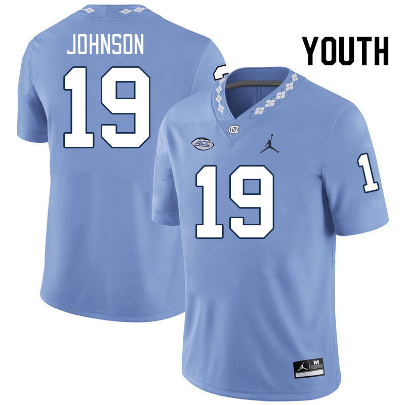 Youth #19 Jake Johnson North Carolina Tar Heels College Football Jerseys Stitched-Carolina Blue